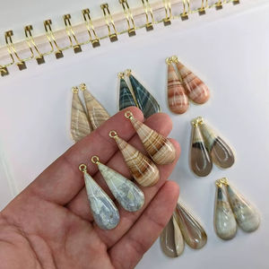 Pares de pendientes de jaspe en forma de lágrima, 35mm, cuelga Plata de Ley 925, chapado en oro de 14K, piedras preciosas naturales, joyería hecha a mano - Product Image 1