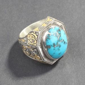 Anillo de Plata de Ley 925 para Hombre, Hecho a Mano, con Piedra de Turquesa Genuina, Diseño de Pluma, Bañado en Rodio, Joyería para Uso Diario - Product Image 4