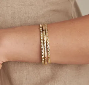 Brazalete de oro amarillo sólido de 18K y 14K para mujer, brazalete de Baguette de diamante de rubí de corte esmeralda, piedra principal de aleación para bodas - Product Image 5