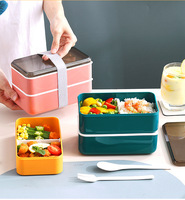 OEM Boîte à lunch bento écologique en plastique étanche et réutilisable Conteneur alimentaire pour enfants Boîte à bento 2 couches avec couverts