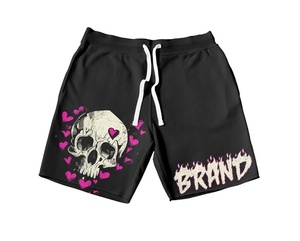 Shorts de sport pour homme en coton 100% avec imprimé floqué étoile en strass rouge délavé, anti-UV, respirant, style vintage vieilli avec cordon de serrage - Product Image 6