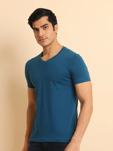 เสื้อยืดคอวีสไตล์โมเดิร์นสำหรับใส่สบายอเนกประสงค์เสื้อยืดผ้าฝ้าย100% ครึ่งแขนยืดได้สำหรับสวมใส่สบายทุกวัน - Product Image 4