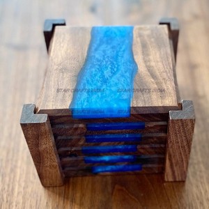 Best Quality Elegant Style Wood and Resin Square Shape Brown and Red Color <b>Coasters</b> <b>Set</b> Home and Kitchenware Used New Design - Product Image 5