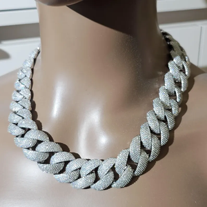 Collar de cadena cubana Iced Out de plata 925, estilo Hip Hop, de lujo, con eslabones llamativos, con diamantes de moissanita, para hombre y mujer - Product Image 3