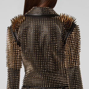 Chaqueta de cuero con tachuelas elegante de alta calidad para mujer, venta al por mayor, chaqueta de cuero genuino cálida de Invierno para mujer - Product Image 5