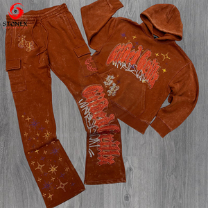 Custom Logo Printed Breathable Flare Sweatpants and Zip-Up Hoodie Two-Piece Set Rhinestone Winter Men <b>Tracksuit</b> - Product Image 3