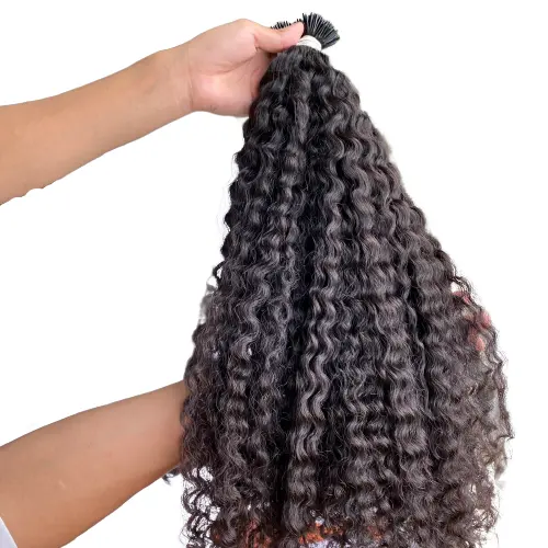 Cheap Raw Virgin Brazilian Hair Natural Black Burmese Curly Deep Wave Pre-bonded Keratin Nano Bead I Tip Human Hair Extension