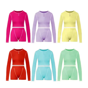 ชุดออกกำลังกายแบบชิ้นเดียวสไตล์ปี 2025 ผลิตในปากีสถาน พร้อมโลโก้สั่งทำ ผ้าฟลีซระบายอากาศ เสื้อยืด กางเกงขาสั้นออกกำลังกาย สปอร์ตบรา กางเกงขาสั้นปั่นจักรยาน - Product Image 4