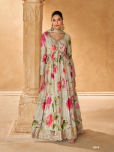 プレミアムChinnon生地インド民族Anarkali Salwar Kameez結婚式のパーティーとセレモニーのための卸売価格 - Product Image 5