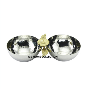 Set Of 2 <b>Silver</b> Mirror Polished With Classy Leafy Shape Design Side Handle Chip And <b>Dip</b> Bowls Available At Excellent Price - Product Image 4