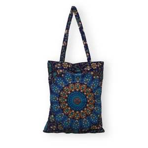 Bolso Tote Boho de Algodón con Mandala Indio - Bolso de Hombro Multiusos Azul Vintage con Decoración Floral - Product Image 1