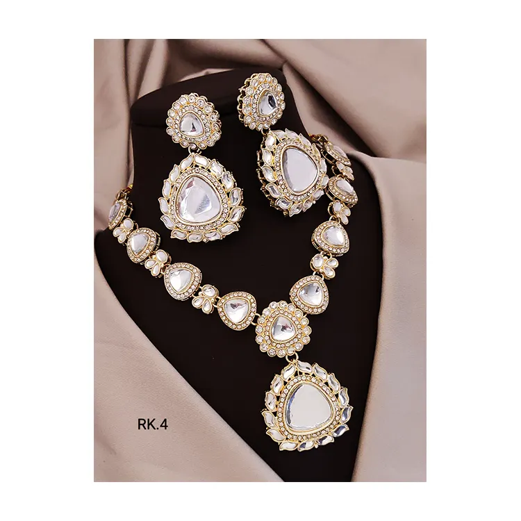 New Style Schwere Halskette Exklusives Design Kundan Polki Halskette mit Ohrringen Party Wear Damen Schmuck Halskette zum Verkauf