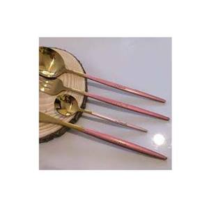 Meilleure vente couteau fourchette cuillère en acier inoxydable plaqué or Restaurant dîner rose long rond bout pointu manche en résine - Product Image 1