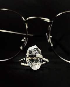 Bague en diamant Herkimer en argent sterling 925 rangée de diamants bruts Herkimer bague unisexe pierre précieuse de guérison bijoux bohème - Product Image 4