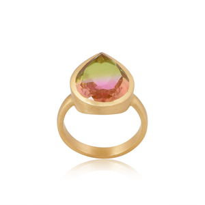 Bio Petro Tourmaline Doublet Quartz Gemstone Ring <b>Gold</b> Plated Brass Ring Fashion Rings Jewelry Supplier Classic Collection - Product Image 1