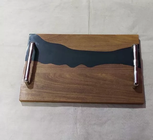 Plateau rectangulaire personnalisé, plat de service élégant en bois et résine époxy pour la maison, vaisselle décorative écologique pour aliments, thé, café - Product Image 5