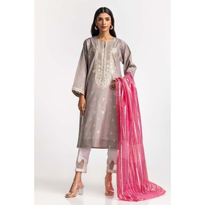 Camisa india y pakistaní de jacquard teñido en gris con bordado, 1 pieza, IPS-24-98 - Product Image 1