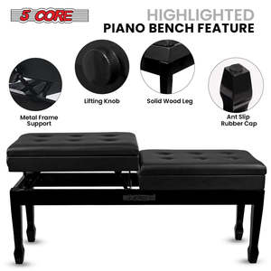 5 Core Duet Piano <b>Bench</b> 3.5 Inch Padded <b>Cushioned</b> Stool Wooden Heavy Duty Musician Chair w Storage - Product Image 4