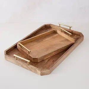 Hot Selling Rectangle Wooden Tray Dishes Plates for Table Decoration OEM Design Customized Vietnam Manufacturer Who