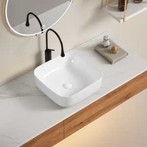 Lavabo Cuadrado de Cerámica Blanca de 40 cm con Esquinas Redondeadas para Instalación en Encimera - Product Image 1