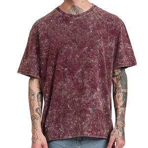 Camiseta con estampado gráfico largo de gran tamaño y cuello redondo de verano de fabricante personalizado para hombre 100% estilo lavado ácido de algodón ácido Vintage - Product Image 1