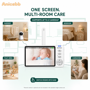 Produits pour bébés, audio bidirectionnel intérieur, vision nocturne, détection de mouvement, écran 720P de 5 pouces, rappel d'alimentation, sirène intégrée, lecteur de musique - Product Image 5