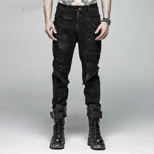 กางเกงยีนส์ผ้าฝ้ายสำหรับผู้ชายกางเกงสีดำตาข่ายขาดรูพังพังพังค์แนวกอธิคสำหรับขี่มอเตอร์ไซต์ - Product Image 6