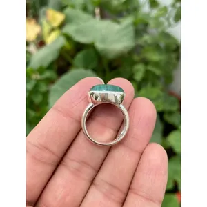 Anillo de Plata 925 con Malaquita Natural, Corte Asscher, Incrustación de Piedra Preciosa con Patrón de Ojo, Forma Geométrica, Engaste de Garra, Cierre de Bisel, Regalo - Product Image 4