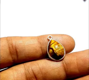 Smooth Tiger eye 13x11mm Pear Shape Sterling Silver Bezel Set Pendant Making Accessories Supplier Birthstone Connector Charms