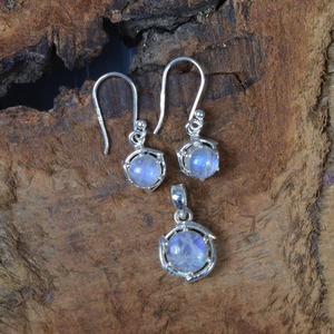 925 argent Sterling pierre de lune pierres précieuses boucles d'oreilles pendentif ensemble bijoux à la main en argent Boho Style bijoux pour femmes cadeau de mariage - Product Image 3