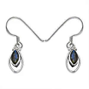 Boucles d'oreilles pendantes en argent sterling 925 avec plaqué or, style mignon, pierre principale en labradorite et perle pour femmes - Product Image 2