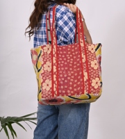 Sac fourre-tout unisexe léger et durable en coton doux, imprimé à la main, style vintage Kantha, matelassé, écologique, idéal pour le shopping, style hippie Jhola