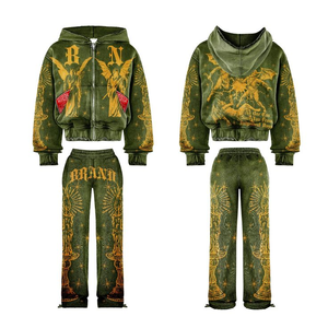 Pantalones Deportivos Casuales Ligeros Personalizables de Felpa de Algodón de 800 GSM con Logotipo Bordado en la Parte Delantera con Pedrería en las Mangas - Product Image 6