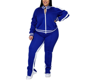 Conjunto de dos piezas con logotipo personalizado de talla grande para mujer, chándal con cremallera a rayas, pantalones de chándal con abertura superior, conjunto de Jogger con logotipo personalizado, conjunto de dos piezas para mujer - Product Image 4