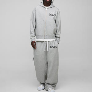 Conjunto de Sudadera con Capucha y Pantalones Deportivos de Algodón 100% Grueso con Logotipo Personalizado, Estilo Francés, Corte Holgado, Conjuntos Deportivos para Hombre - Product Image 4