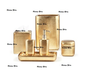 Juego de baño de latón Cubo de basura de alta calidad Dispensador de jabón líquido Soporte para cepillos Bandeja de tocador Soporte para pañuelos Juego de baño - Product Image 2