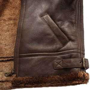 OEM Factory Customized Men's Bomber Jacket Hot Sale Lightweight <b>Leather</b> Zipper <b>Coat</b> <b>with</b> Sheep <b>Fur</b> Hot Sale jacket for men - Product Image 6