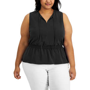 Top da Donna Alfani con Vita Arricciata, Nero, Taglia 0X, Tessuto Lavorato a Maglia con Decorazione Plissettata - Product Image 1