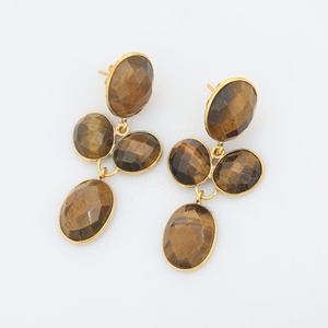 Pendientes colgantes de plata de ley 925 superventas Diseño de ojo de tigre chapado en oro de alta calidad con diamante para fiestas - Product Image 2