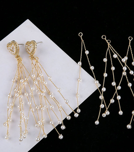 6 uds. Abalorios de latón para pendientes, suministro de pendientes, borla de perlas con cuentas, Conector de pendiente con flecos, pendientes largos dorados - Product Image 1