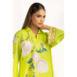 Caftán Verde para Mujer con Estampado Dobby y Silueta Recta con Estampado Floral - Product Image 4