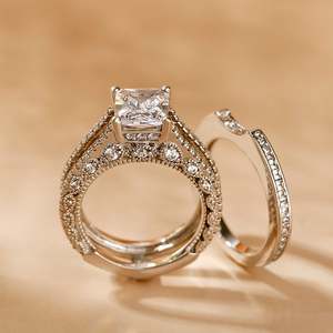Ensemble de bagues de fiançailles Jeulia en argent sterling à taille radiant interchangeable - Product Image 6