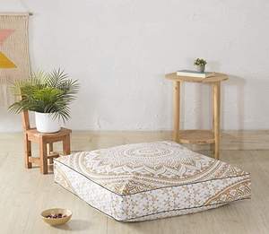 Funda de cojín de suelo blanco y dorado hecho a mano indio, funda de sofá cuadrada Vintage Bohemia, fundas de almohada grandes, funda de decoración para habitación - Product Image 1