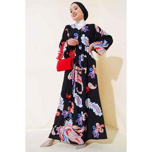 V Neck <b>Elastic</b> Waist Dress Black - Product Image 3