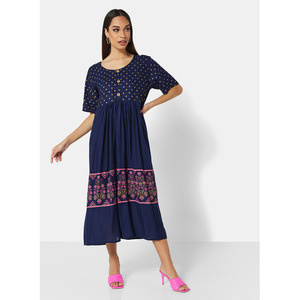 VESTIDO CORTO DE VISCOSA SUAVE CON BOTONES ESTILADOS EN LA PARTE DELANTERA ESTAMPADO CASUAL KAFTAN ÁRABE JALABIYA - Product Image 1