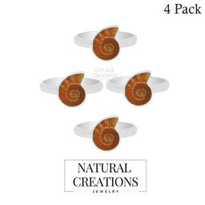 Anillo de Compromiso Unisex de Plata de Ley 925 con Engaste de Bisel, Ammonita Natural en Formas Irregulares, Estilo Clásico, Energía Positiva, Acabado de Alta Calidad - Product Image 2