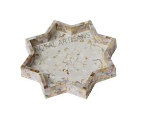 Plateau de service rectangulaire antique élégant fait à la main avec une nouvelle incrustation de nacre - Product Image 1