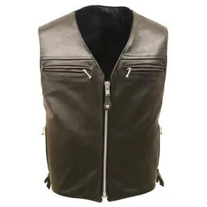 Custom Supplier Quick Dry Multi Pockets Motorbike Leather Jacket / Plus Size Fashionable Sleeveless Men Leather Motorbike Vest