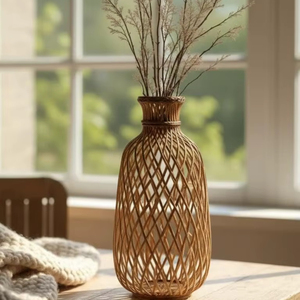 The Aesthetic & Feature-Rich Pick: Custom Hand-Woven Jute <b>Floor</b> Vase | Natural Eco-Friendly Boho <b>Bamboo</b> Style Decor - Product Image 3