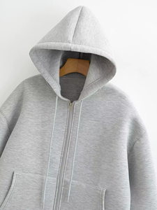 Veste cardigan décontractée pour femme en molleton respirant à capuche, 100 % coton, style urbain ample, collection automne-hiver-été 2025 - Product Image 5